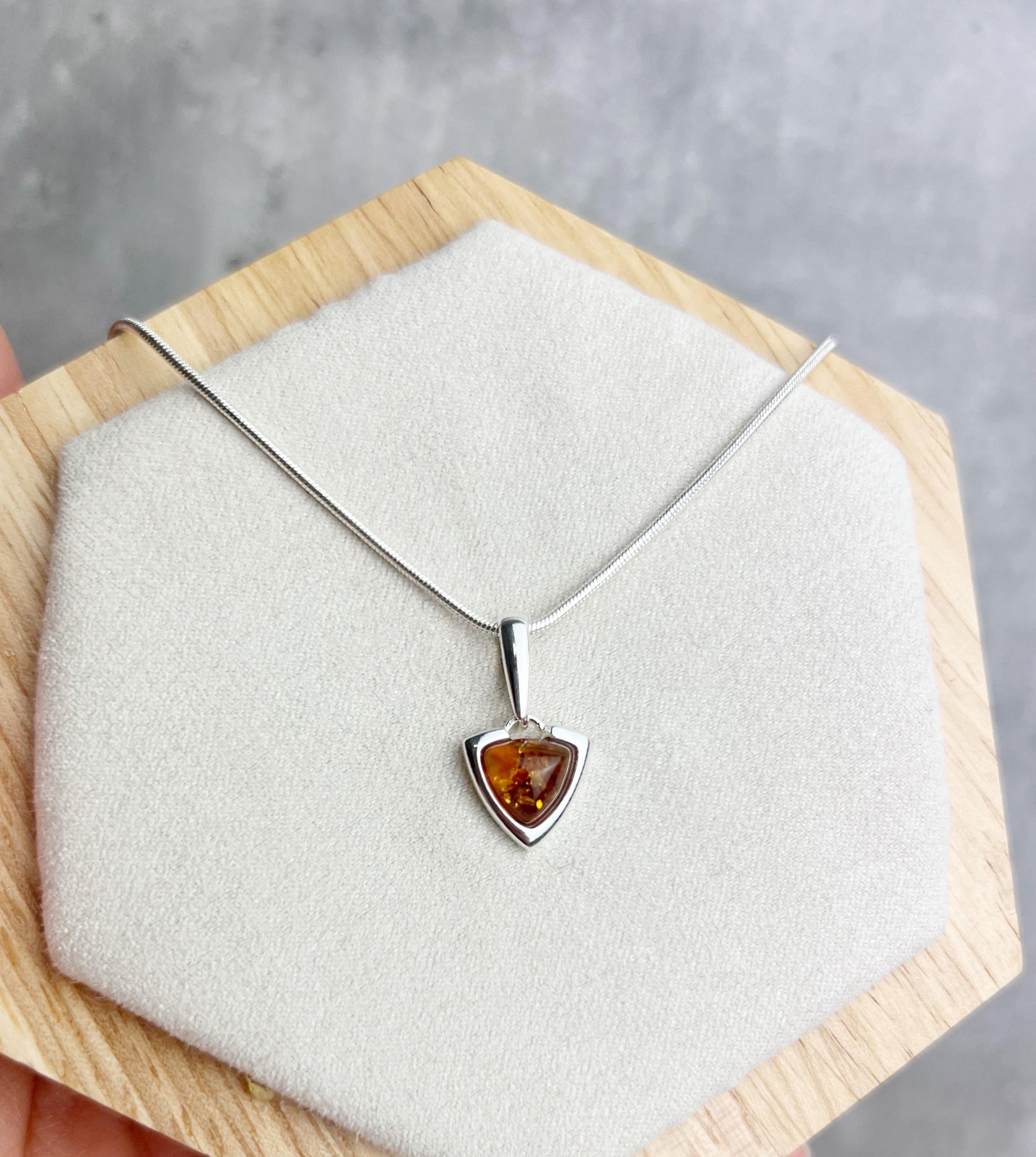925 Sterling Silver & Baltic Amber Triangle Modern Pendant - GL2001