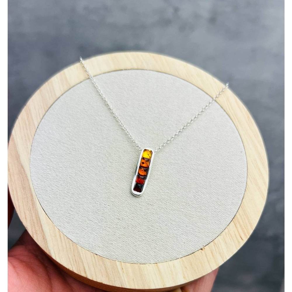 925 Sterling Silver & Genuine Baltic Amber Modern Drop Pendant GL241