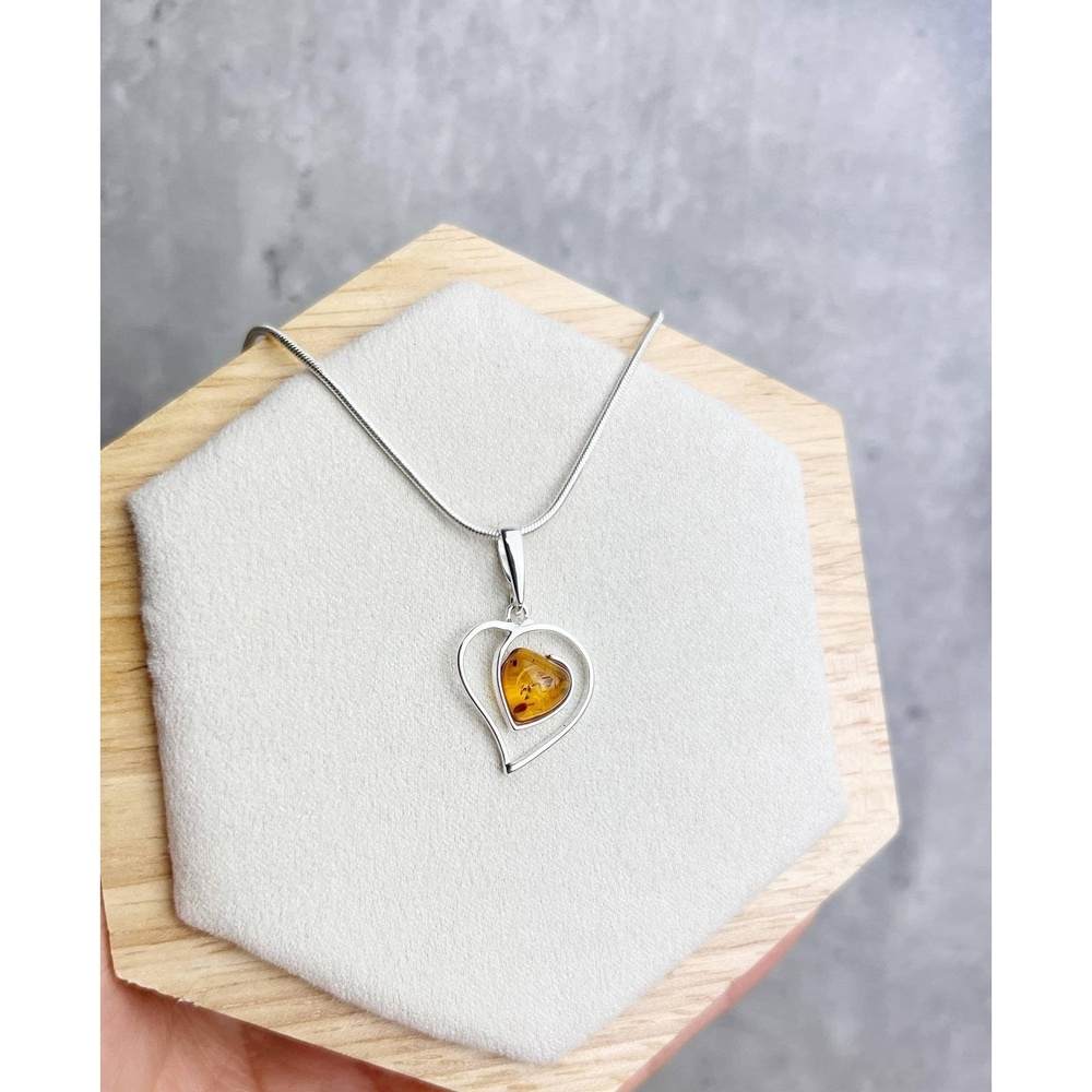 925 Sterling Silver & Baltic Amber Large Heart Pendant - GL246