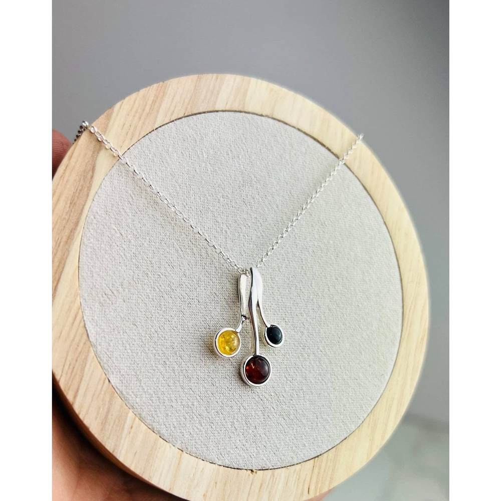 925 Sterling Silver & Genuine Baltic Amber Modern Pendant GL372