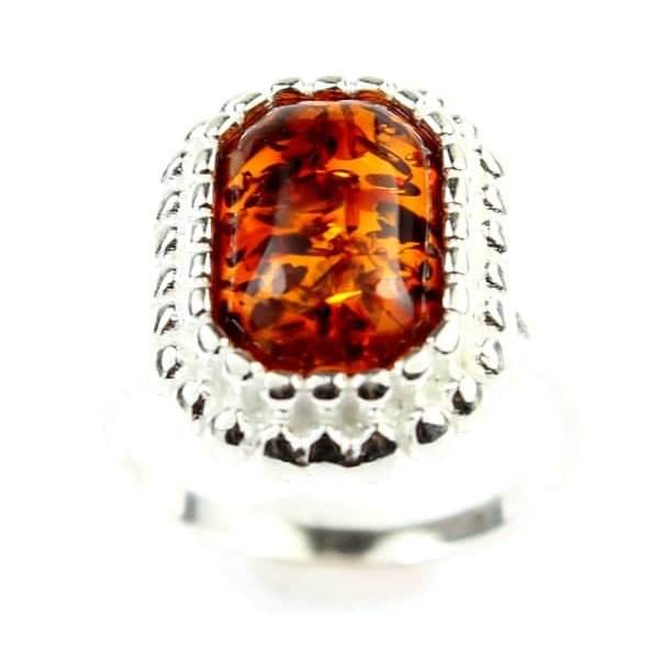 925 Sterling Silver & Genuine Baltic Amber Classic Designer Ring - GL456