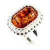 925 Sterling Silver & Genuine Baltic Amber Classic Designer Ring - GL456