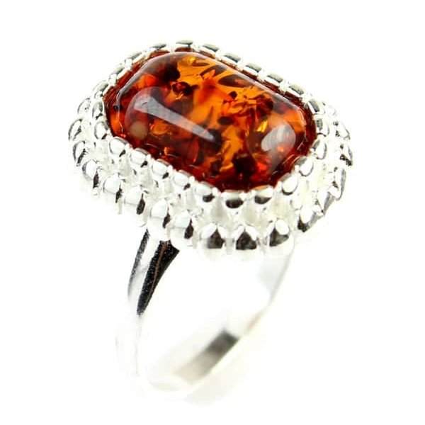 925 Sterling Silver & Genuine Baltic Amber Classic Designer Ring - GL456