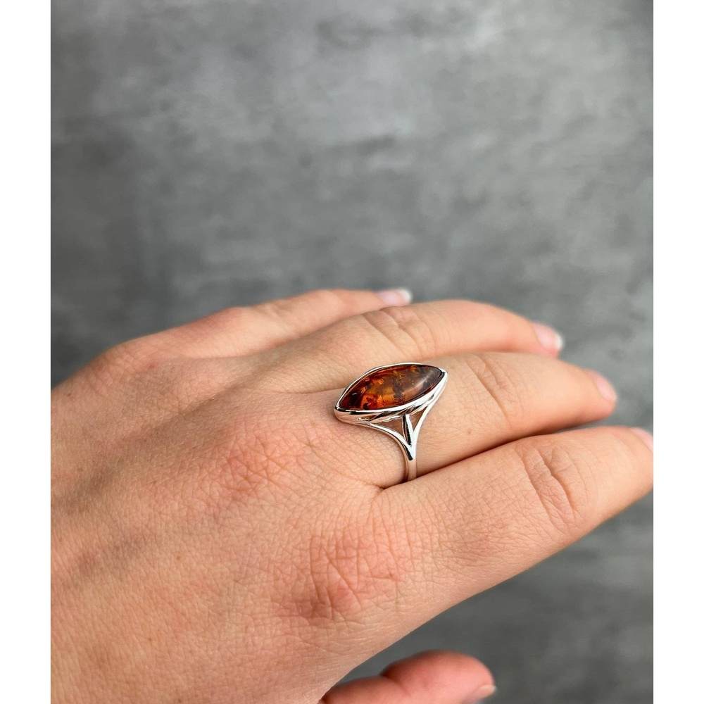 925 Sterling Silver & Baltic Amber Large Modern Ring - GL708