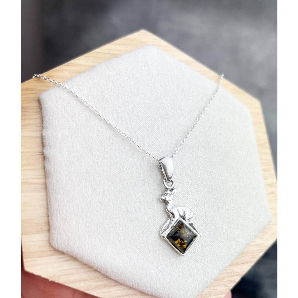 925 Sterling Silver & Genuine Baltic Amber Classic Fawn Pendant - K218