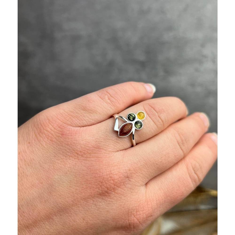 925 Sterling Silver & Genuine Baltic Amber Modern Ring - M736