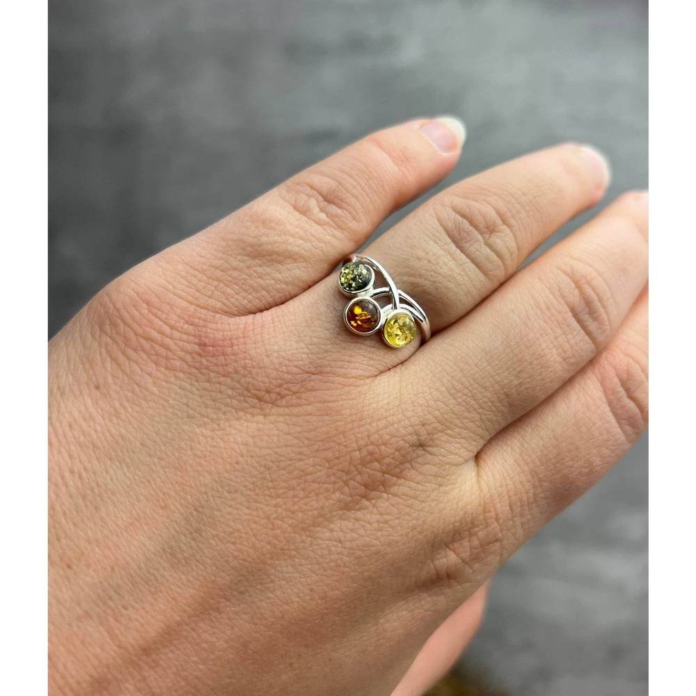 925 Sterling Silver & Genuine Baltic Amber Modern Ring - M739