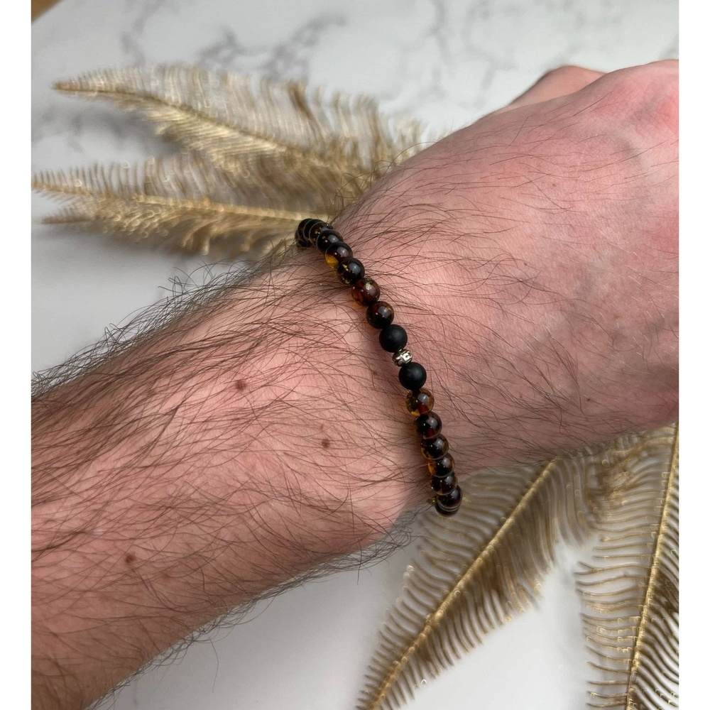 Genuine Baltic Amber Elastic Bracelet for Men - MB003
