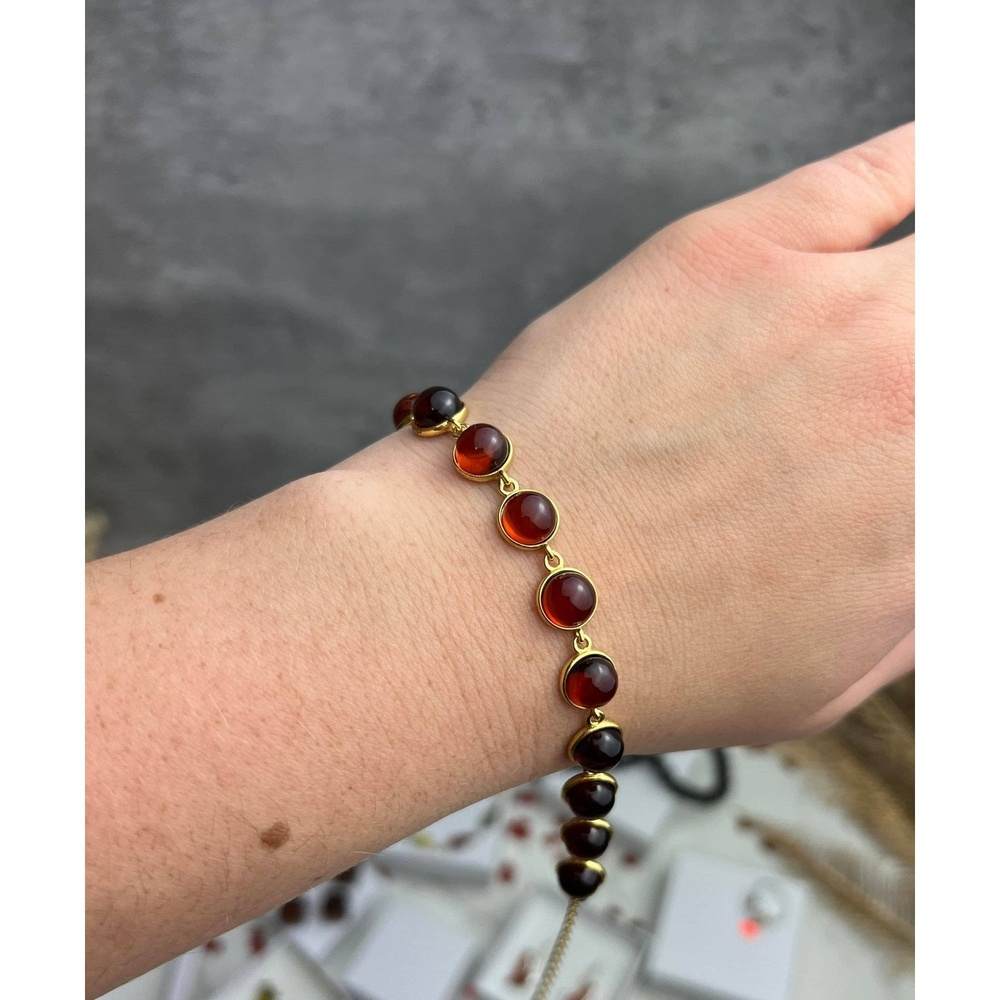 Classic 925 Sterling Silver Gold Plated with 22 Carat Gold 19 cm + 4.5 cm Link Bracelet set with Genuine Baltic Amber Gemstones - MG500