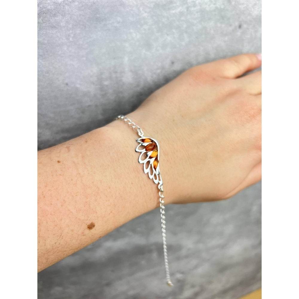 Beautiful Designer Silver Angel Wing Bracelet set with Baltic Amber - GL559